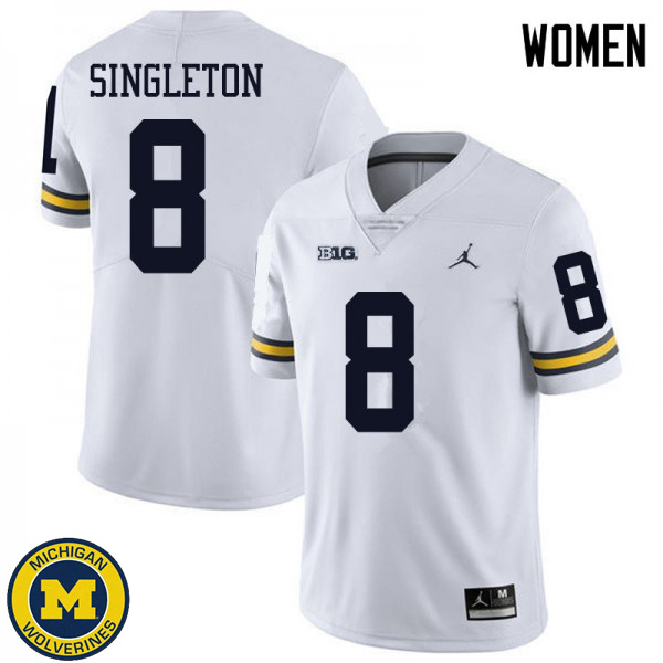 Women Michigan Wolverines #8 Drew Singleton White Jordan Brand Fashion Jersey